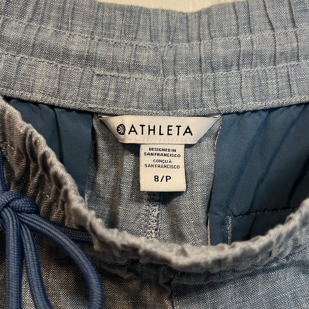 Athleta Blue Linen Drawstring Wide Leg Pants - Picture 2 of 6